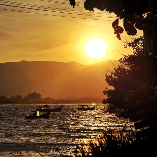 Pôr do sol de outono visto de dentro do quintal